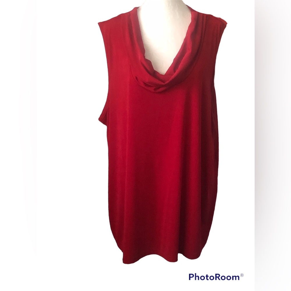 ☘️ Red Sleeveless Cowl Neck Shirt Blouse Top  Tank